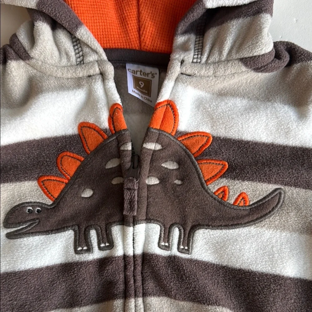 Carter's Brown & Tan Striped Dinosaur Hoodie Size 9 Months